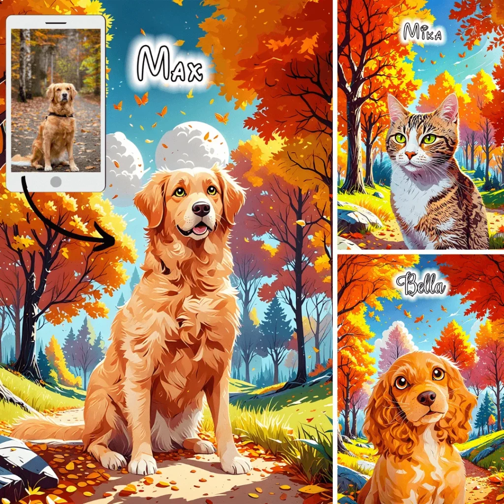 Cartoon Pet Portraits (Spring, Summer, Fall, Winter Themes)
